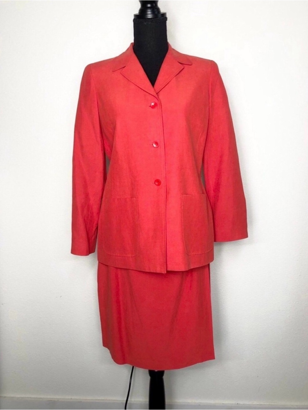 Josephine Chaus Coral Linen/Silk Blend Blazer & Skirt Suit Set - Petites
